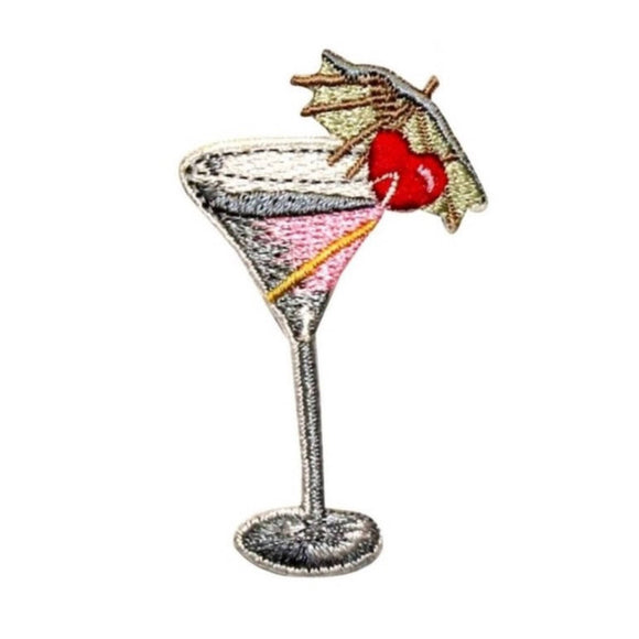 ID 1144A Martini With Umbrella Patch Cocktail Drink Embroidered Iron On Applique