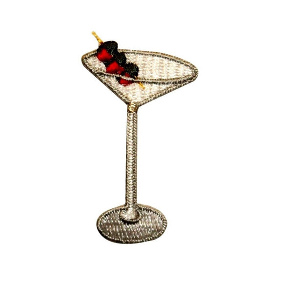 ID 1145 Martini With Olives Patch Cocktail Drink Embroidered Iron On Applique
