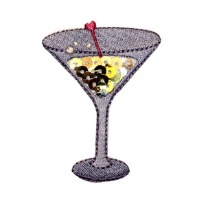 ID 1156Y Martini With Sequins Patch Cocktail Drink Embroidered Iron On Applique