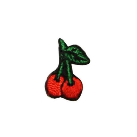 ID 1173A Lot of 3 Tiny Cherries on Stem Patch Fruit Embroidered Iron On Applique