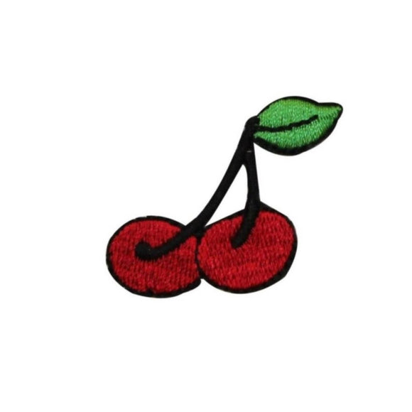 ID 1180A Cherries on Stem Patch Leaf Fruit Cherry Embroidered Iron On Applique