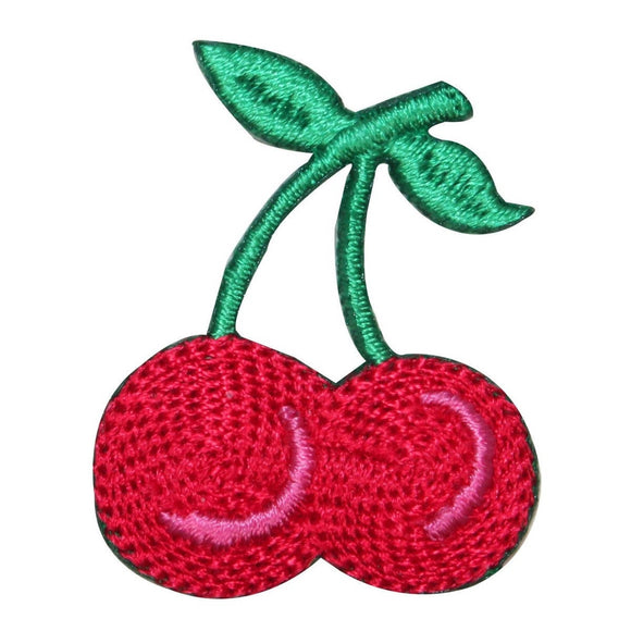 ID 1182Z Double Cherries On Stem Patch Fruit Tattoo Embroidered Iron On Applique