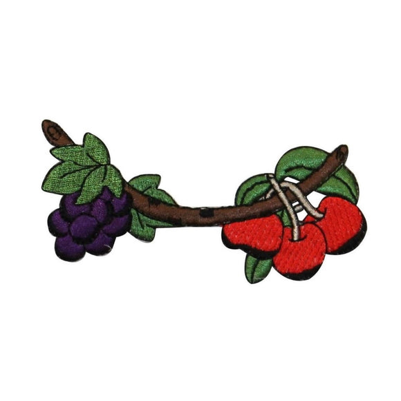 ID 1208Y Grapes and Apples On Branch Patch Fruit Embroidered Iron On Applique