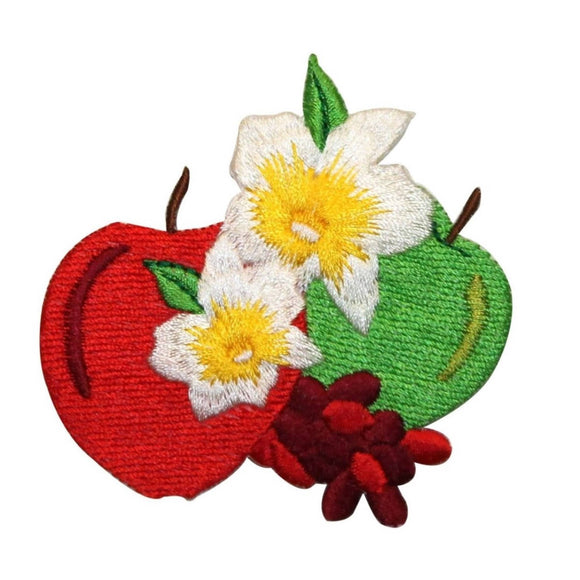ID 1219X Pair of Apples Patch Flowering Summer Embroidered Iron On Applique