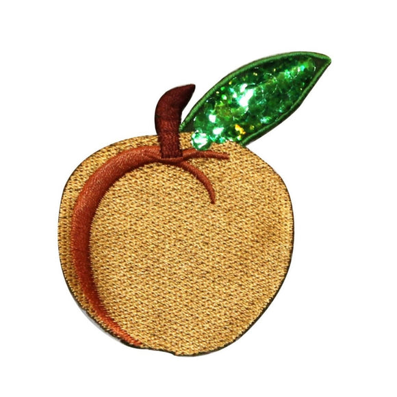 ID 1220 Peach With Sequins Patch Summer Fruit Tree Embroidered Iron On Applique