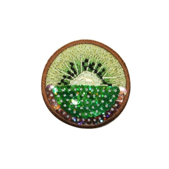ID 1222C Kiwi With Sequin Patches Summer Fruit Food Embroidered Iron On Applique