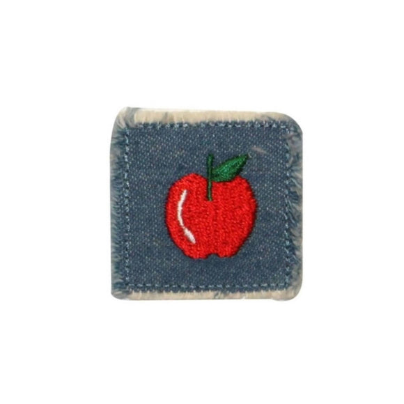 ID 1229B Apple On Denim Patch Tree Fruit Symbol Embroidered Iron On Applique