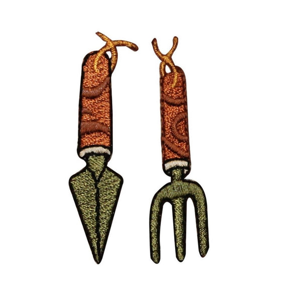 ID 1233AB Set of 2 Gardening Tool Patches Garden Embroidered Iron On Applique