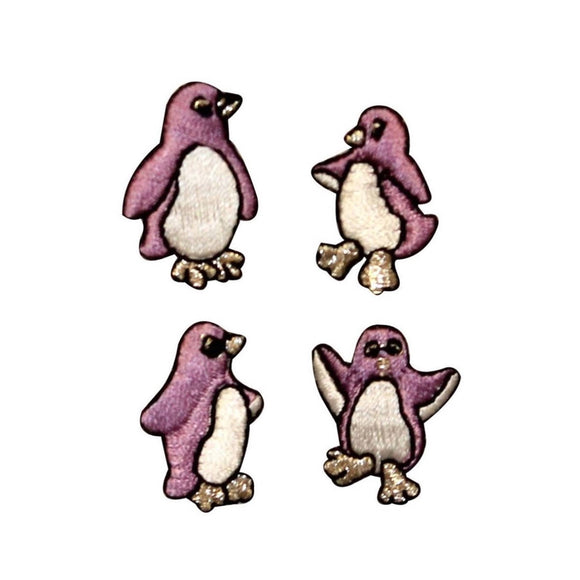 ID 0508ABCD Set of 4 Purple Tiny Penguin Patch Bird Embroidered Iron On Applique
