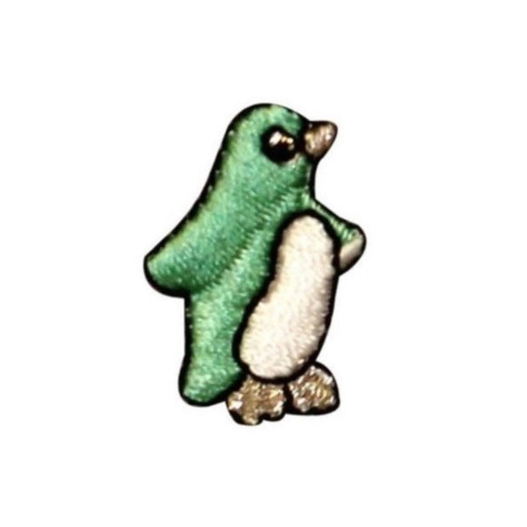 ID 0509D Green Tiny Penguin Walking Patch Cute Embroidered Iron On Applique