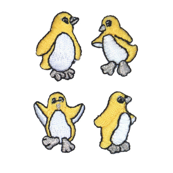ID 0511ABCD Set of 4 Yellow Tiny Penguin Patch Bird Embroidered Iron On Applique