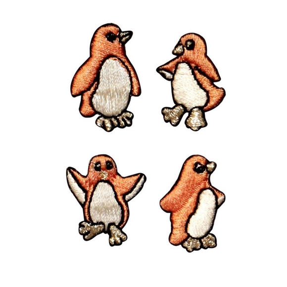 ID 0512ABCD Set of 4 Orange Tiny Penguin Patch Bird Embroidered Iron On Applique