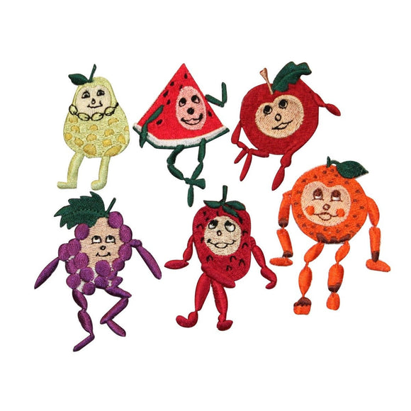 ID 1290A-F Set of 6 Fruit Character Patches Happy Embroidered Iron On Applique