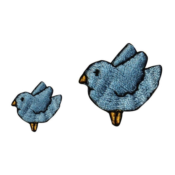 ID 0521AB Set of 2 Mama and Baby Blue Bird Patches Embroidered Iron On Applique