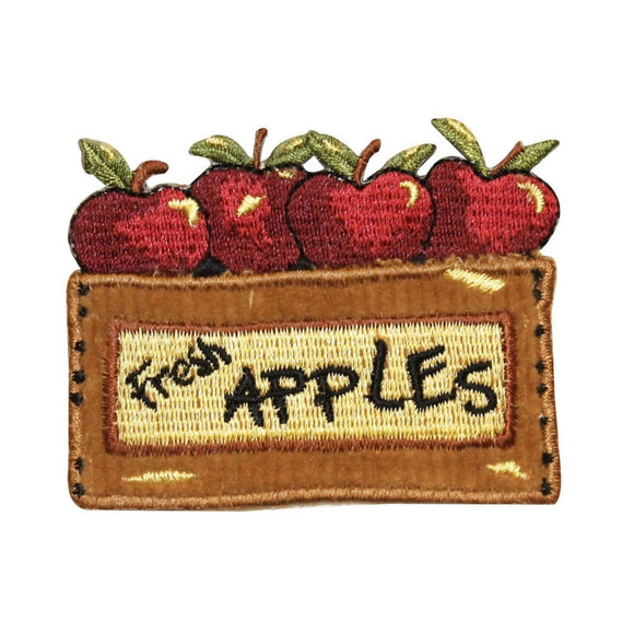 ID 1297 Box of Fresh Apples Patch Orchard Farm Pick Embroidered Iron On Applique