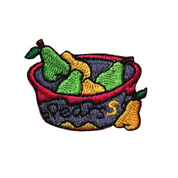 ID 1301 Pears In Bowl Patch Summer Fruit Snack Embroidered Iron On Applique