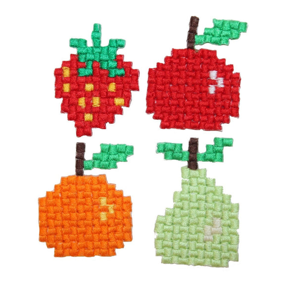 ID 1319A-D 8 Bit Assorted Fruit Patches Pixel Retro Embroidered Iron On Applique