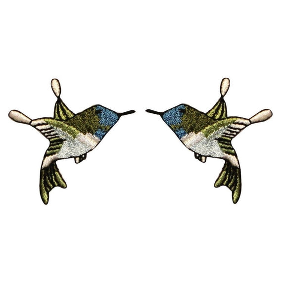 ID 0527AB Set of 2 Tiny Hummingbird Patches Flying Embroidered Iron On Applique