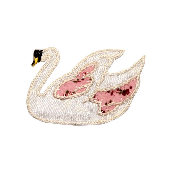 ID 0528B Swan Swimming Patch Gliding Lake Animal Embroidered Iron On Applique