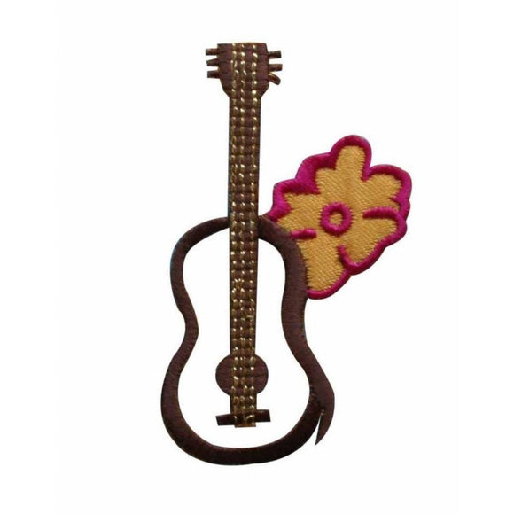 ID 1334 Guitar With Flower Patch Western Cowboy Embroidered Iron On Applique