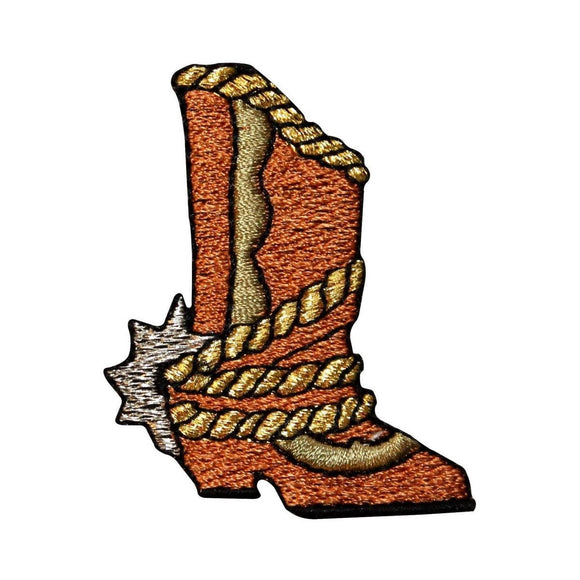 ID 1367 Cowboy Boot With Spur Patch Ranch Hand Rope Embroidered Iron On Applique