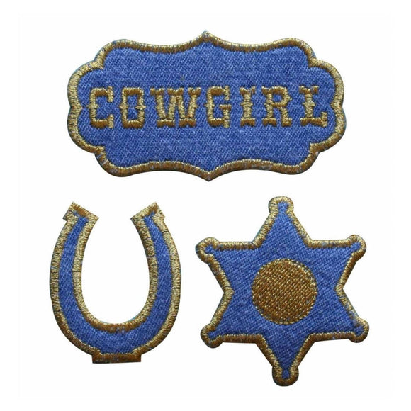 ID 1372ABC Set of 3 Cowgirl Cowboy Patches Western Embroidered Iron On Applique