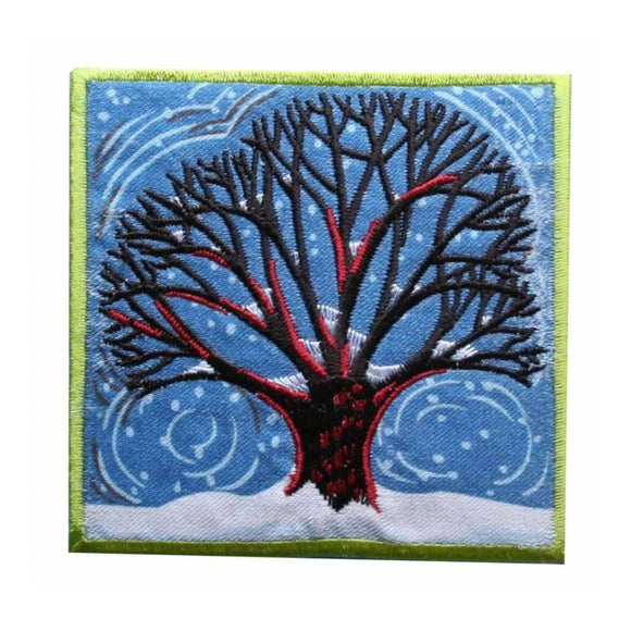 ID 1375 Winter Tree Badge Patch Snow Storm Cold Embroidered Iron On Applique
