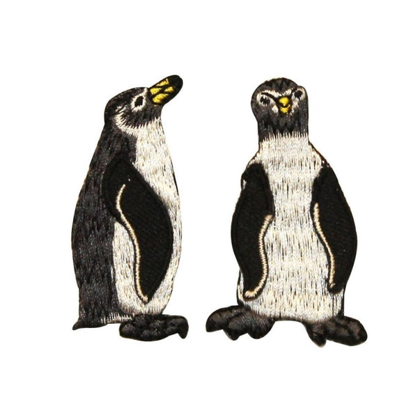 ID 0546AB Set of 2 Penguin Patches Artic Bird Embroidered Iron On Applique