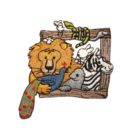 ID 0579 Animals in Frame Patch Noah Arc Ship Safari Embroidered Iron On Applique