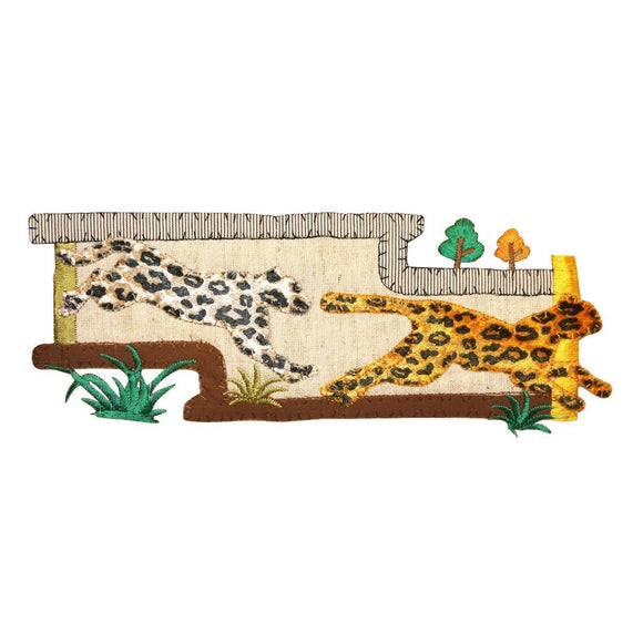 ID 0588 Pair of Leopards Scene Patch Cheetah Safari Embroidered Iron On Applique