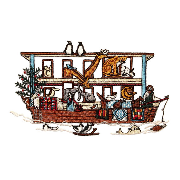 ID 0589 Bible Story Noah's Arc Patch Animal Boat Embroidered Iron On Applique
