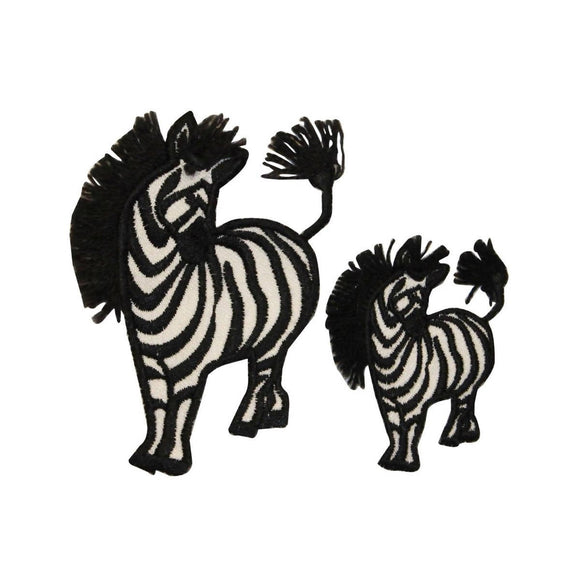 ID 0628AB Set of 2 Wild Zebra Patches Africa Safari Embroidered Iron On Applique
