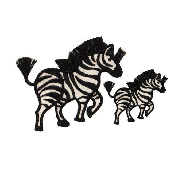 ID 0629AB Set of 2 Wild Zebra Patches Zoo Animal Embroidered Iron On Applique
