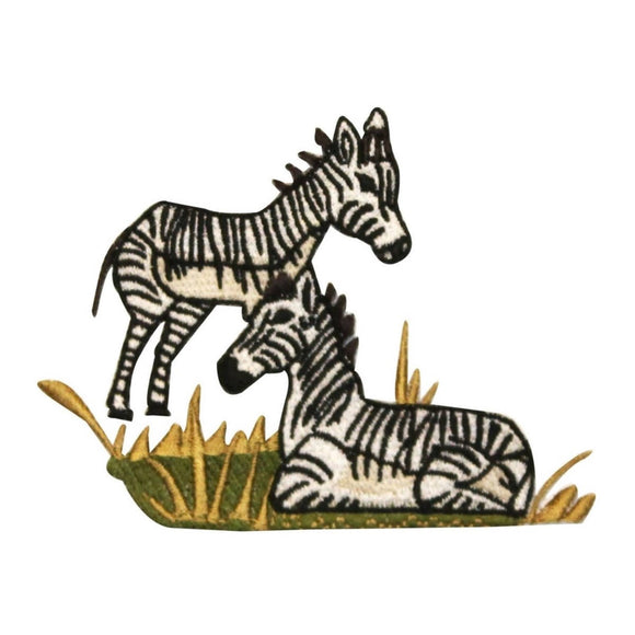 ID 0642 Pair of Zebra Resting Patch Wild Safari Zoo Embroidered Iron On Applique