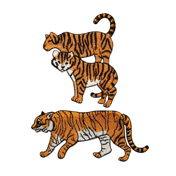 ID 0655AB Set of 2 Circus Bengal Tiger Patches Zoo Embroidered Iron On Applique