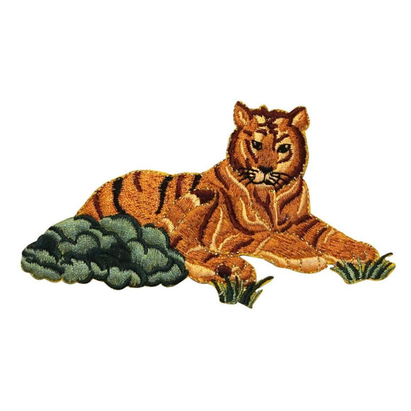 ID 0656 Wild Tiger Laying Patch Safari Cat Scene Embroidered Iron On Applique