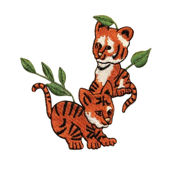 ID 0660 Pair of Tiger Cubs Patch Bengal Wild Cats Embroidered Iron On Applique
