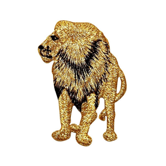 ID 0667 Gold Lion Patch King Shiny Wild Life Zoo Embroidered Iron On Applique