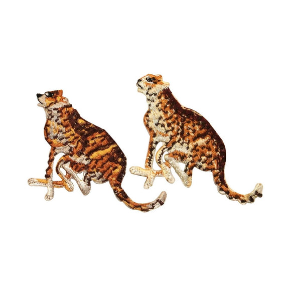 ID 0674AB Set of 2 Wild Cheetah Running Patches Zoo Embroidered Iron On Applique