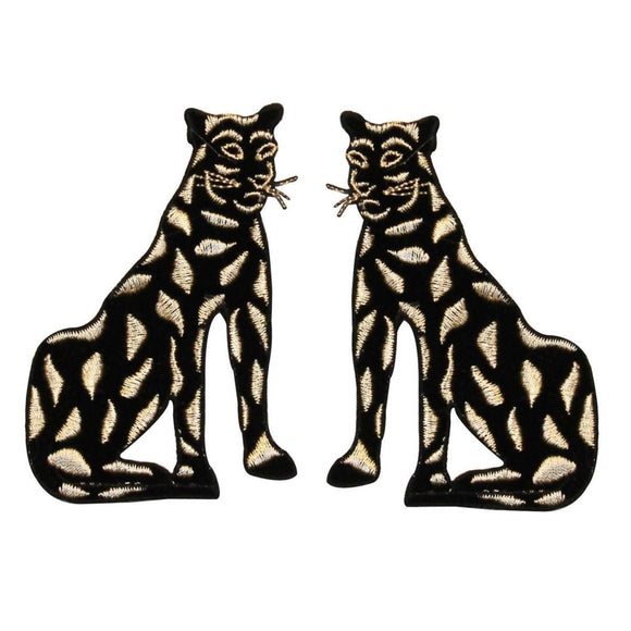 ID 0675AB Set of 2 Leopard Statue Patches Cheetah Embroidered Iron On Applique