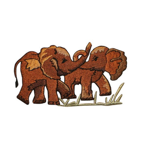 ID 0681 Baby Elephants Playing Patch Tiny Kid Wild Embroidered Iron On Applique