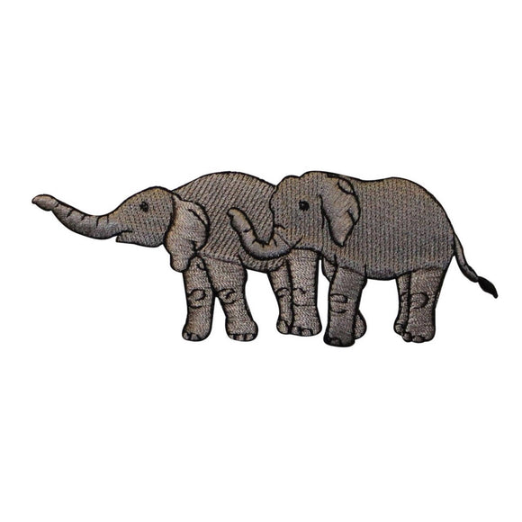 ID 0687 Pair of Elephants Patch Wild Life Twins Zoo Embroidered Iron On Applique