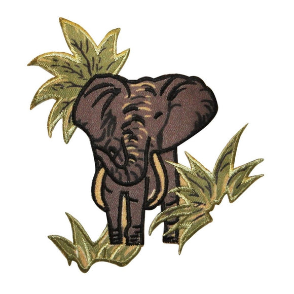 ID 0706 Elephant In Jungle Patch Wild Scene Craft Embroidered Iron On Applique