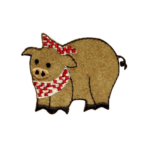 ID 0712 Pig With Bandana Patch Hog Dinning Bacon Embroidered Iron On Applique