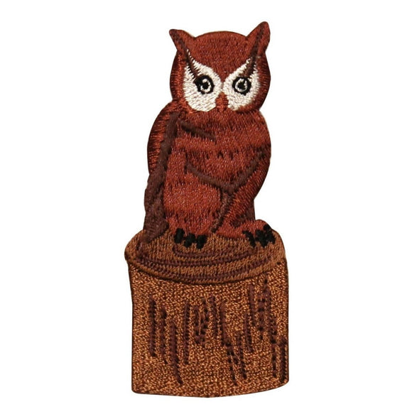 ID 0714 Owl On Stump Patch Night Life Animal Hoot Embroidered Iron On Applique