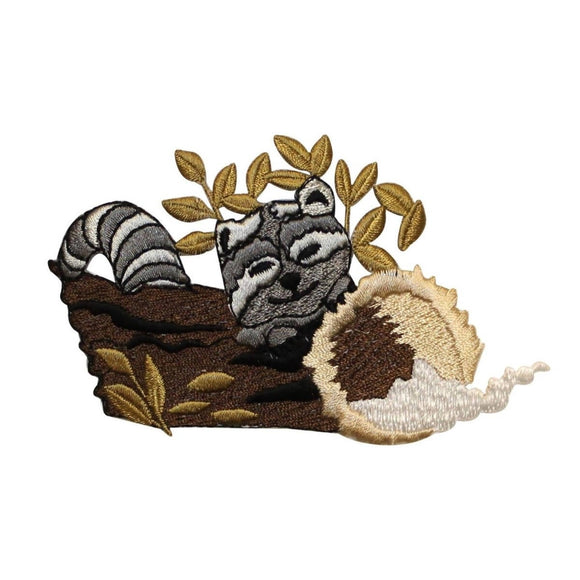 ID 0718 Raccoon Sleeping On Log Patch Cute Critter Embroidered Iron On Applique