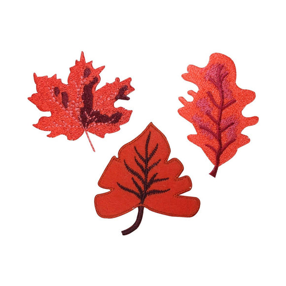 ID 1421ABC Set of 3 Autumn Leaf Patches Fall Tree Embroidered Iron On Applique