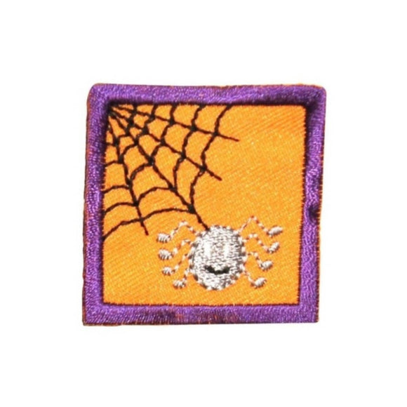 ID 0838B Spider In Web Badge Patch Halloween Scene Embroidered Iron On Applique