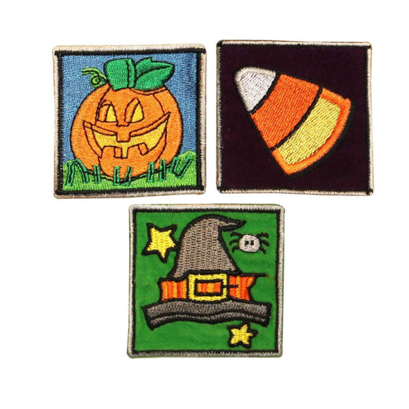 ID 0840ABC Set of 3 Halloween Candy Bag Patches Embroidered Iron On Applique