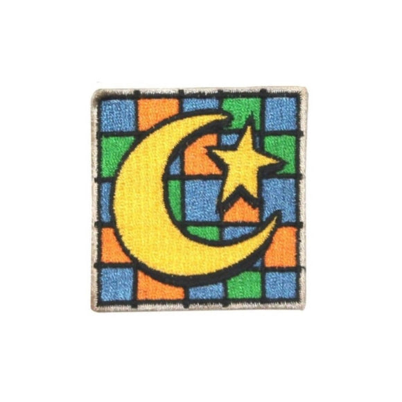 ID 0843A Moon and Star Patch Halloween Night Sky Embroidered Iron On Applique
